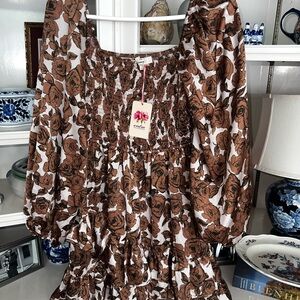 Entro Brown and White Textured Floral Dress